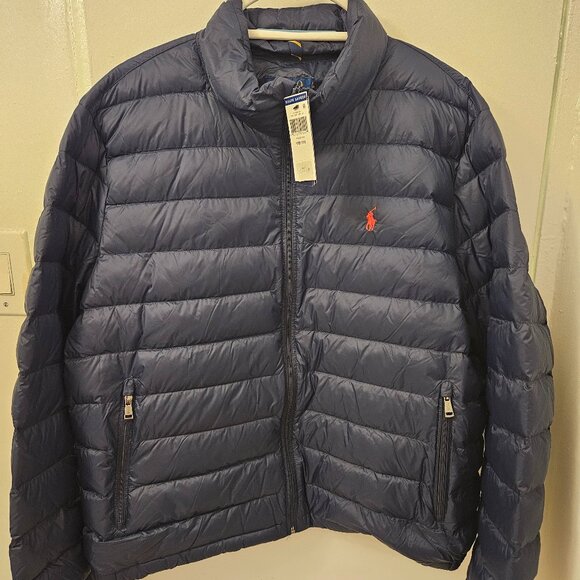 Polo Ralph Lauren Packable Down Puffer Jacket Coat  Navy Red Size 1XB/1TG - Picture 1 of 7